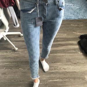 LF carmar denim slim cropped jeans checkerboard